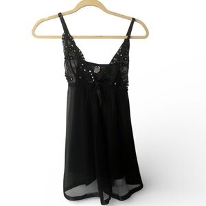 Black Sheer Lace Sexy Sweet Baby Doll Lingerie